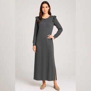 New Revolve Z Supply - S Women's Ruffle‎ Maxi Dress Charcoal Gray Cotton Lounge